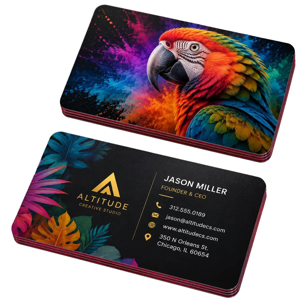 SKYPrint premium business cards representing same-day printing for Del Mar businesses, hospitality, real estate and event professionals
